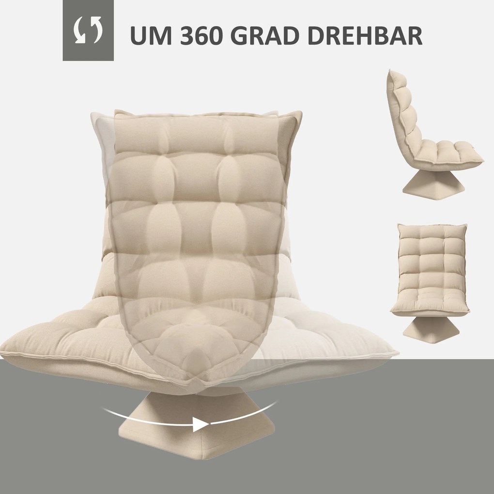 HOMCOM Πολυθρόνα Ανάγνωσης, Περιστρεφόμενη, Όψη Λινού, 62 cm x 70 cm x 95 cm, Μπεζ