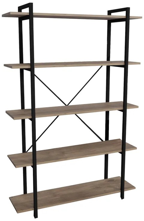 Βιβλιοθήκη Reson pakoworld oak μελαμίνης-μαύρο μέταλλο 120x34x180εκ