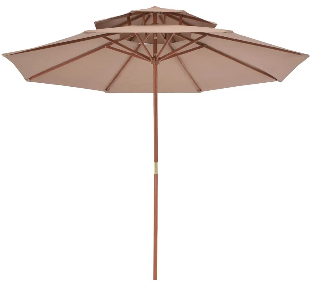 vidaXL Ομπρέλα Κήπου με Διπλή Οροφή Χρώμα Taupe 270 εκ. με Ξύλινο Ιστό