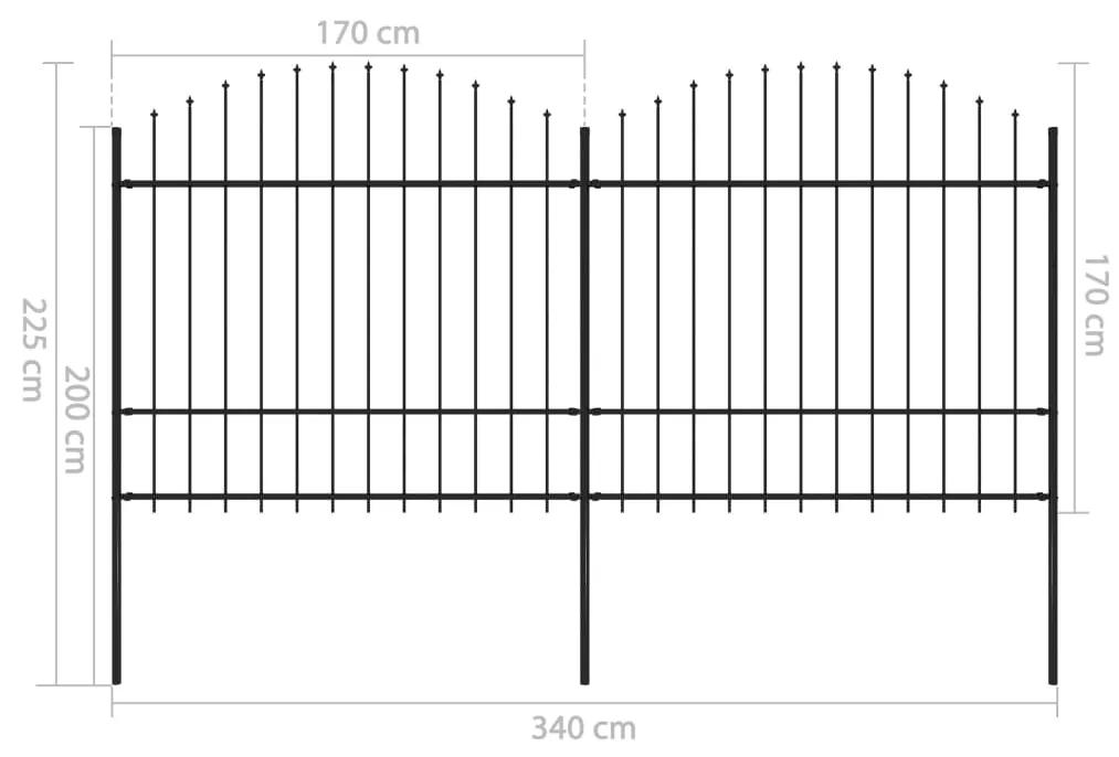 vidaXL Κάγκελα Περίφραξης με Λόγχες Μαύρα (1,5-1,75) x 3,4 μ. Ατσάλινα