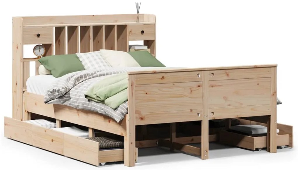 vidaXL Κρεβάτι Βιβλιοθήκη Χωρίς Στρώμα 160x200 εκ Μασίφ Ξύλο Πεύκου