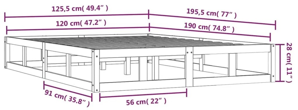 Πλαίσιο Κρεβατιού Μελί 120x190 εκ. Μασίφ Ξύλο Small Double - Καφέ