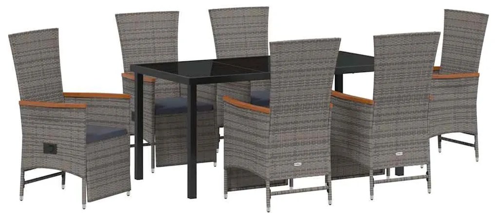 vidaXL Σέτ φαγητού για κήπο με μαξιλάρι 7 pcs Γκρι Πολυ ράταν