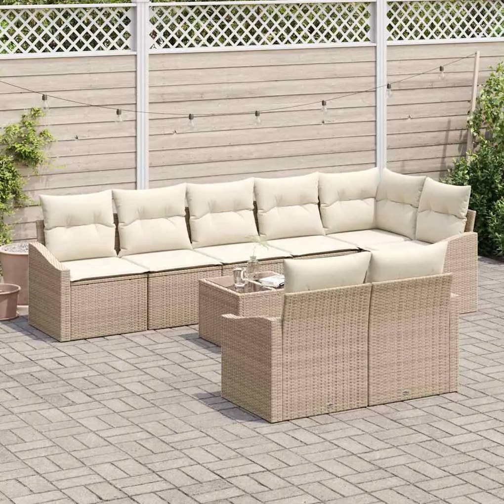 vidaXL Σετ Καναπέ Κήπου 9 pcs Μπεζ Πολυ ράταν