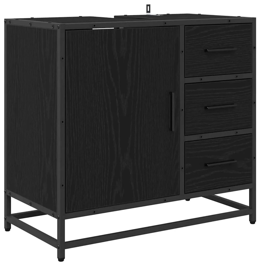 vidaXL Σετ Επίπλων Μπάνιου με ράφι 4 pcs Μαύρη Οξυά Επεξεργασμένο ξύλο