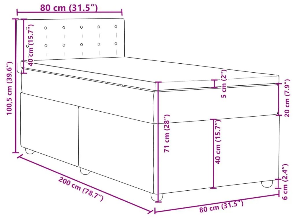 Κρεβάτι Boxspring με Στρώμα Μπλε 80x200 εκ. Υφασμάτινο - Μπλε