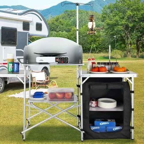 VEVOR Camping Kitchen Table Folding Portable Cook Table 1 Cupboard & Windscreen