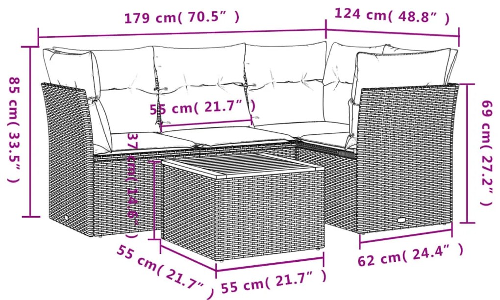 vidaXL Σετ Καναπέ Κήπου 5 Τεμαχίων Μαύρο Συνθετικό Ρατάν με Μαξιλάρια