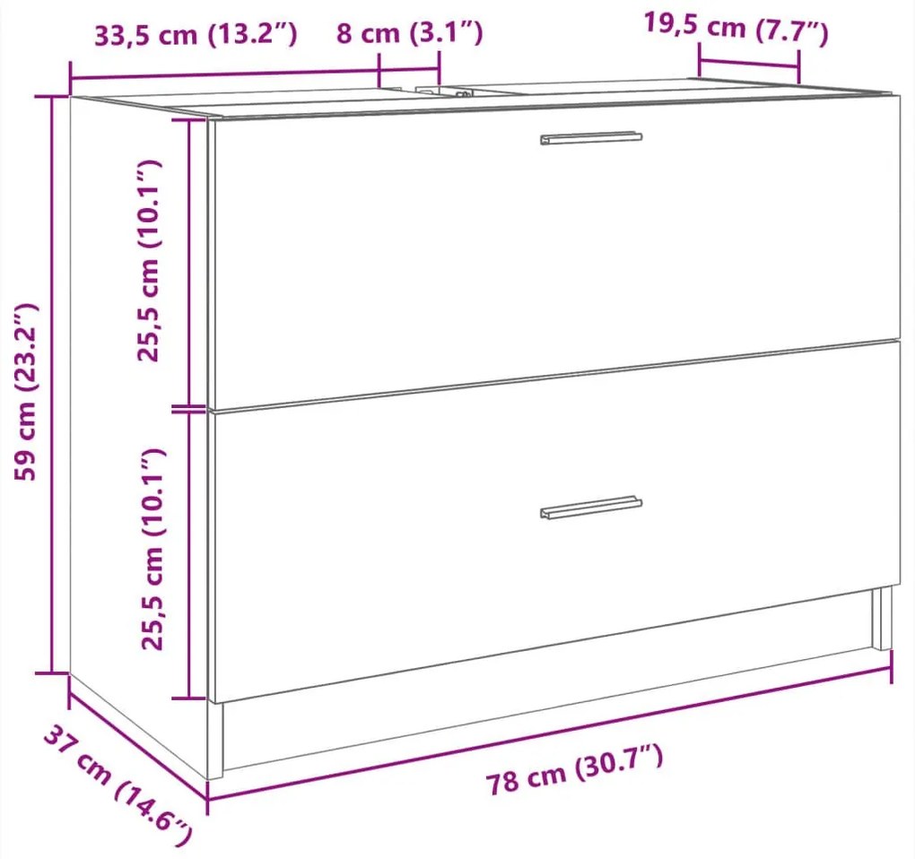 Ντουλάπι Νιπτήρα Μαύρο 78x37x59 εκ. Επεξεργασμένο Ξύλο - Μαύρο