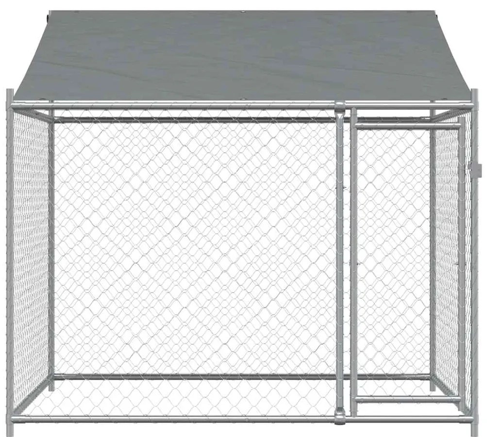 vidaXL Κλουβί Σκύλου με Οροφή και Πόρτες Γκρι 2x2x2 μ. Γαλβ. Χάλυβας