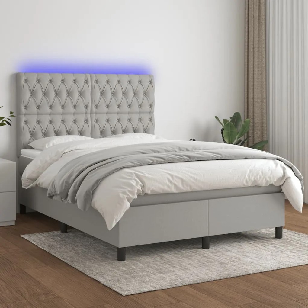 Κρεβάτι Boxspring με Στρώμα & LED Αν.Γκρι 140x190εκ. Υφασμάτινο
