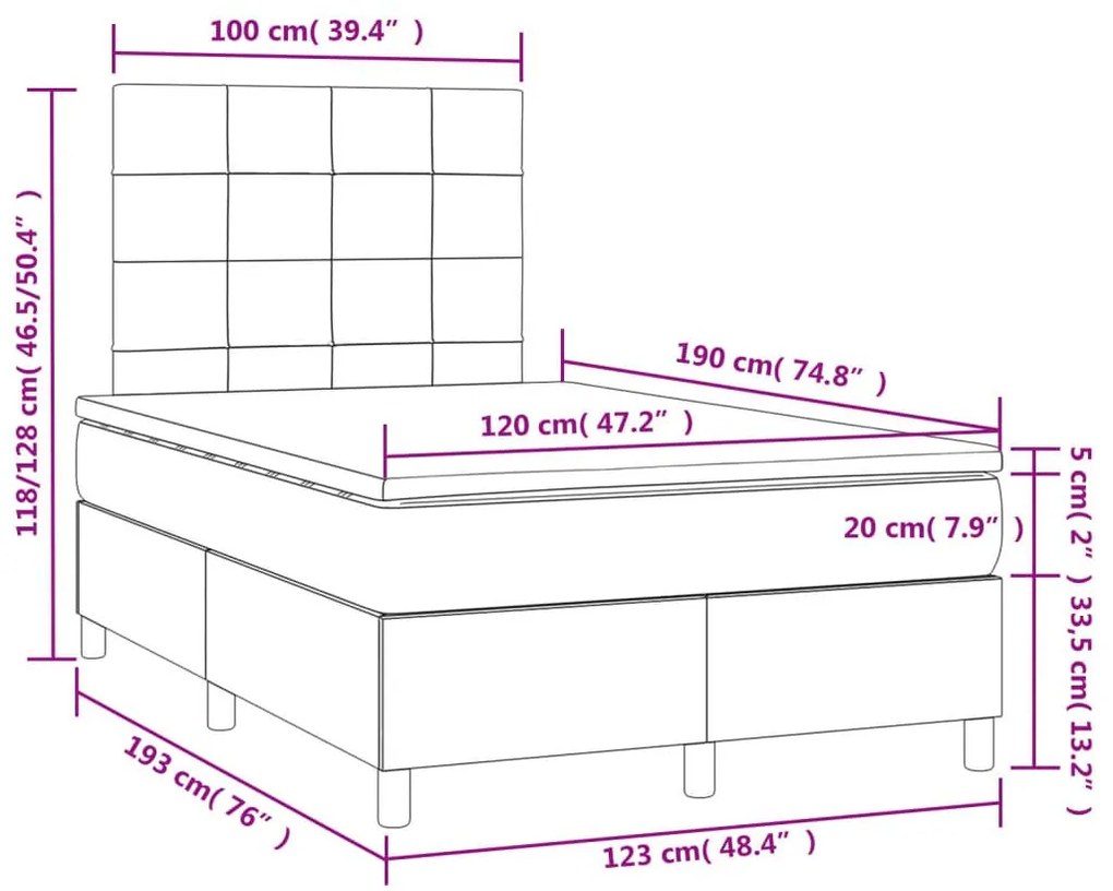 Κρεβάτι Boxspring με Στρώμα &amp; LED Σκ.Καφέ 120x190εκ. Υφασμάτινο - Καφέ