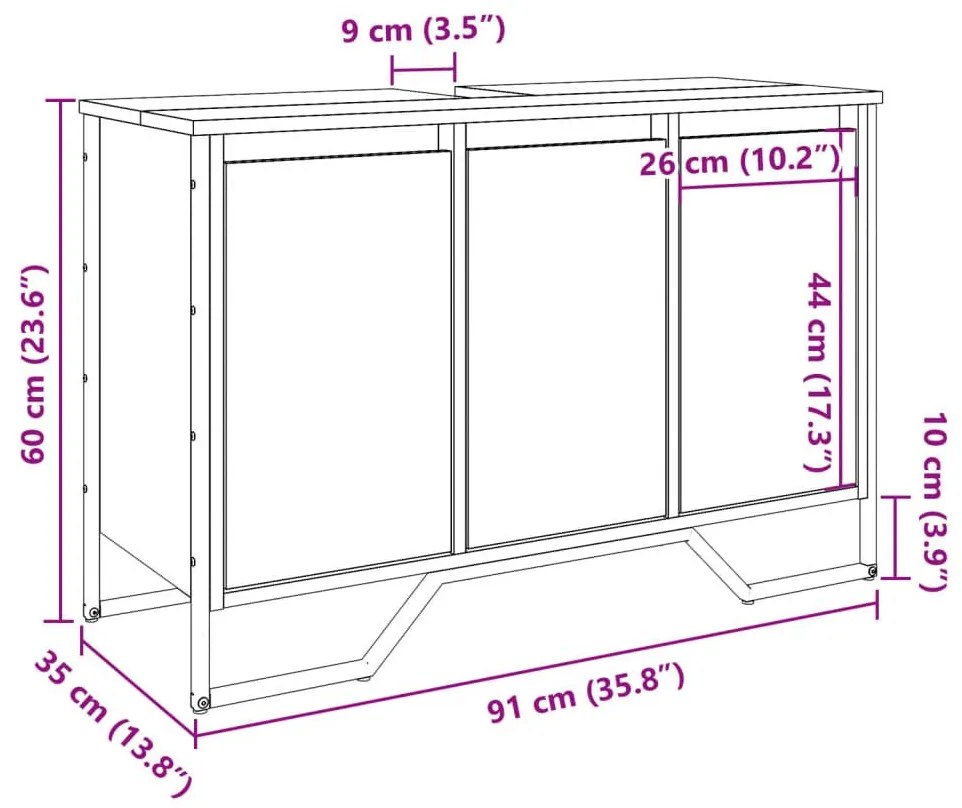 Ντουλάπι Νιπτήρα Μπάνιου Καπνιστή Δρυς 91x35x60 εκ. Επεξ. Ξύλο - Καφέ