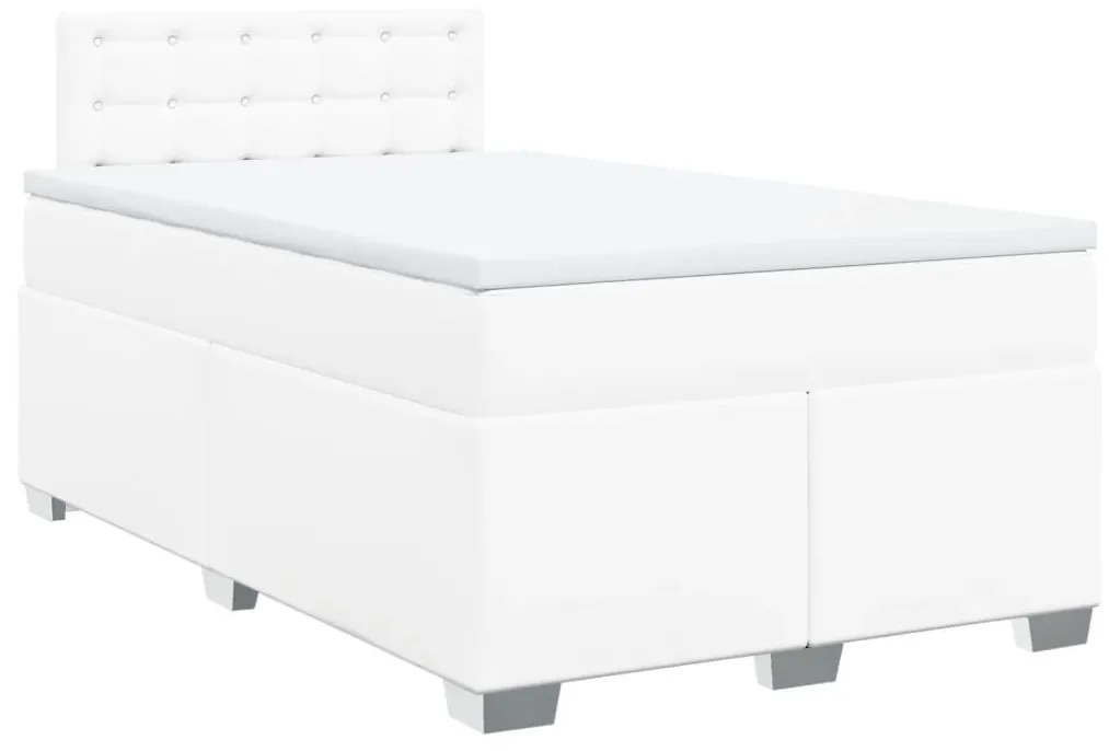 Κρεβάτι Boxspring με Στρώμα Λευκό 120x190εκ.από Συνθετικό Δέρμα - Λευκό