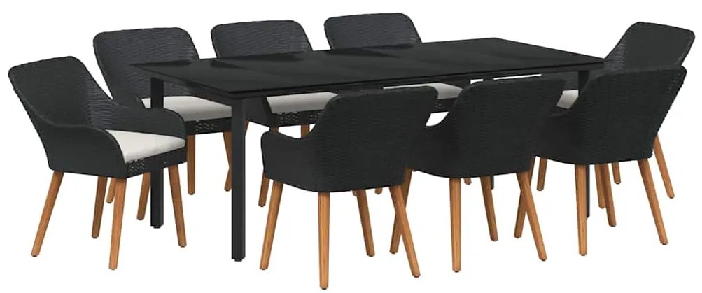 vidaXL Σέτ φαγητού για κήπο με μαξιλάρι 9 pcs Μαύρο συνθετικό ρατάν