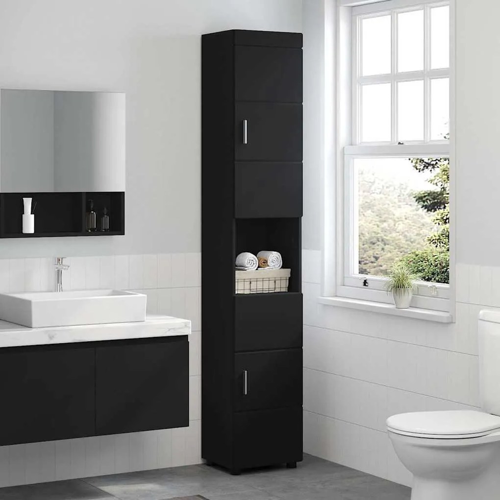 vidaXL Ντουλάπι Μπάνιου με αποθήκευση TULUM Μαύρο 37 x 31.5 x 203 εκ