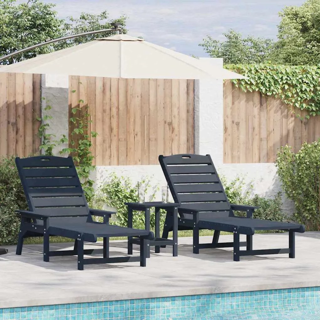 vidaXL Ξαπλώστρες 2 τμχ Ναυτικό Μπλε 162x53x98.5 εκ HDPE