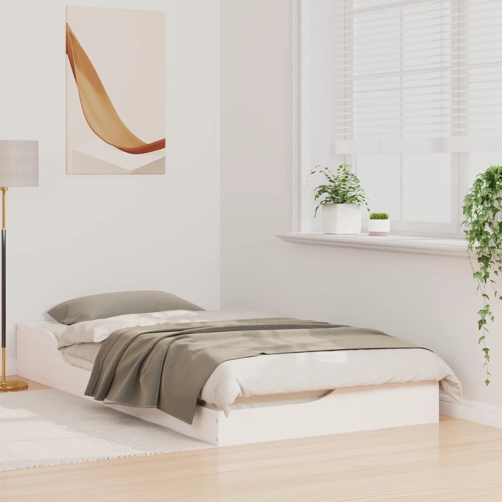 vidaXL Κρεβάτι δαπέδου Λευκό 90 x 190 cm Συμπαγές ξύλο πεύκου