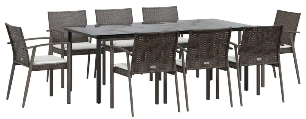 vidaXL Σετ Τραπεζαρίας Κήπου 9 τεμ. Συνθ. Ρατάν / Ατσάλι με Μαξιλάρια