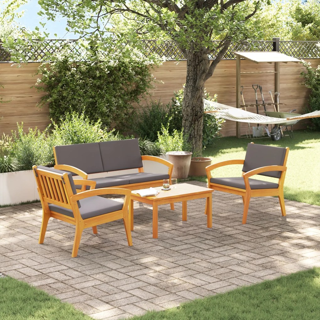 Σετ 4 τμχ Μπιστρό με Μαξιλάρια - Μασίφ Ξύλο Ακακίας