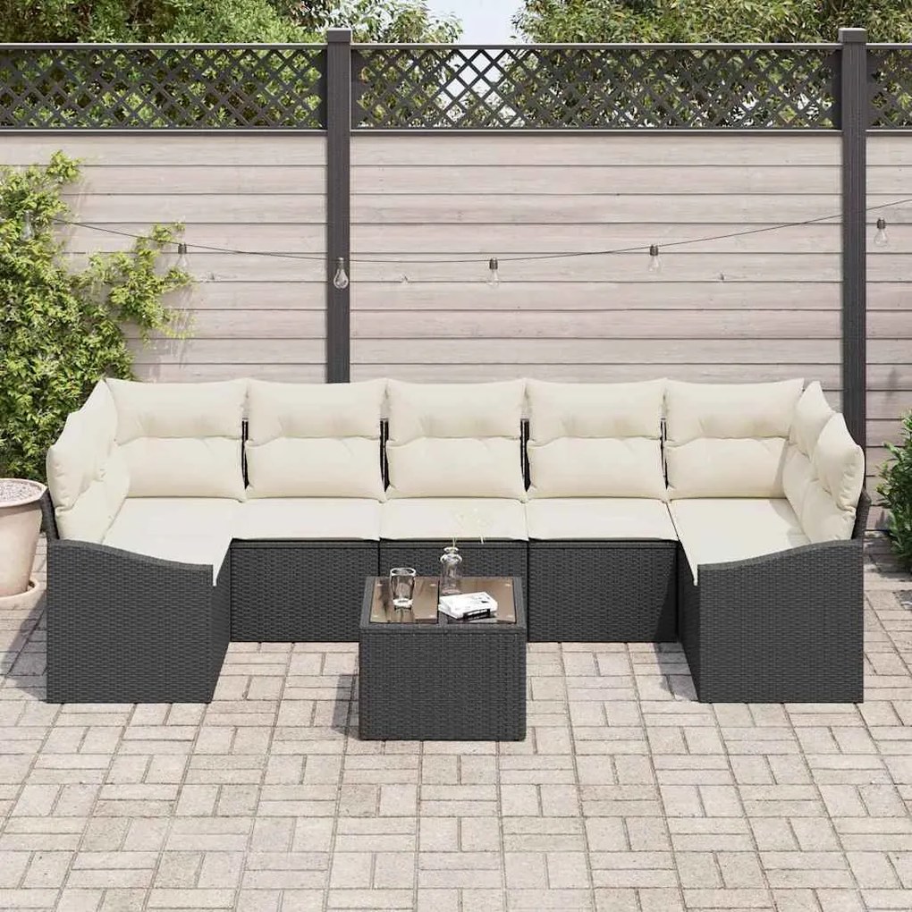 vidaXL Σετ Καναπέ Κήπου με μαξιλάρι 8 pcs Μαύρο, Κρέμα 55 x 55 x 37 εκ