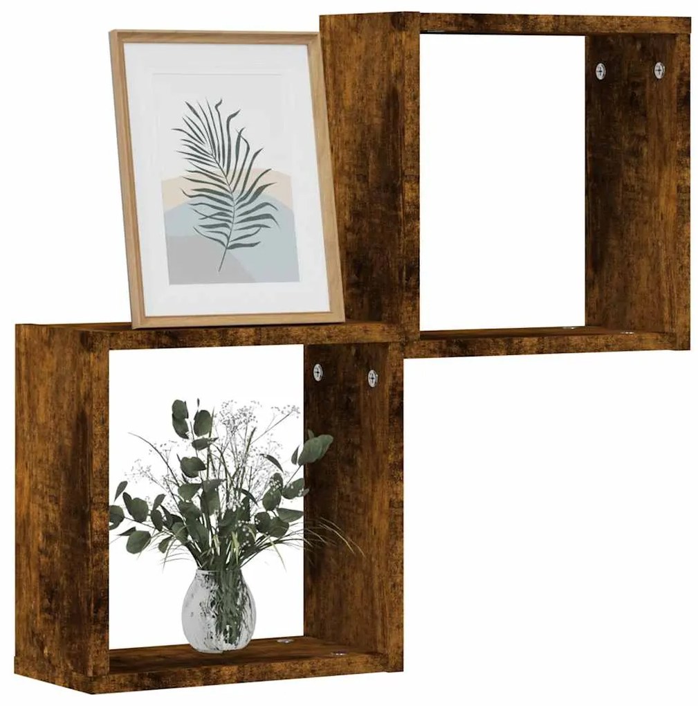 vidaXL Ράφια κύβων τοίχου 2 τεμάχια καπνιστή δρυς 30x15x30 cm