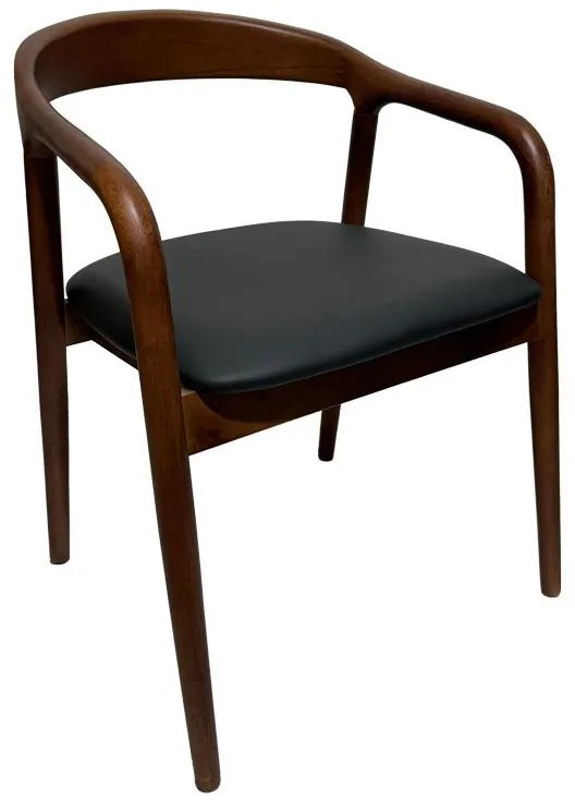 Καρέκλα Πολυθρόνα Hogie rubberwood σε καφέ απόχρωση με μαύρο pu μαξιλάρι 61x60x76εκ 2αδα 61x60x76 εκ.