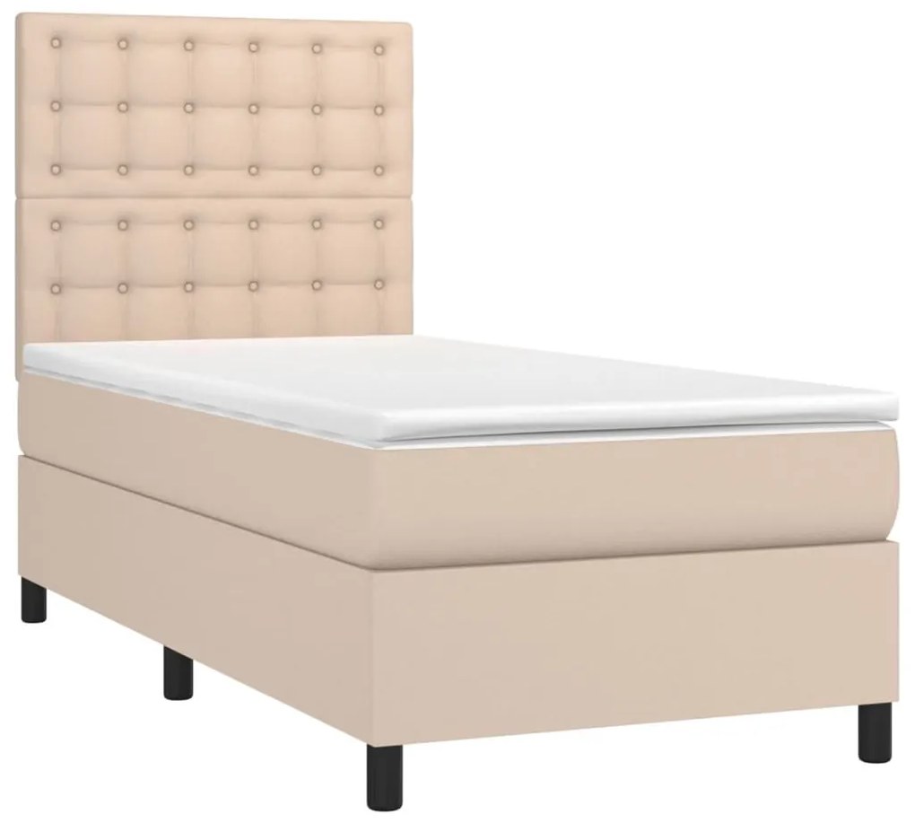 Κρεβάτι Boxspring Στρώμα&amp;LED Καπουτσίνο 80x200 εκ. Συνθ. Δέρμα - Καφέ