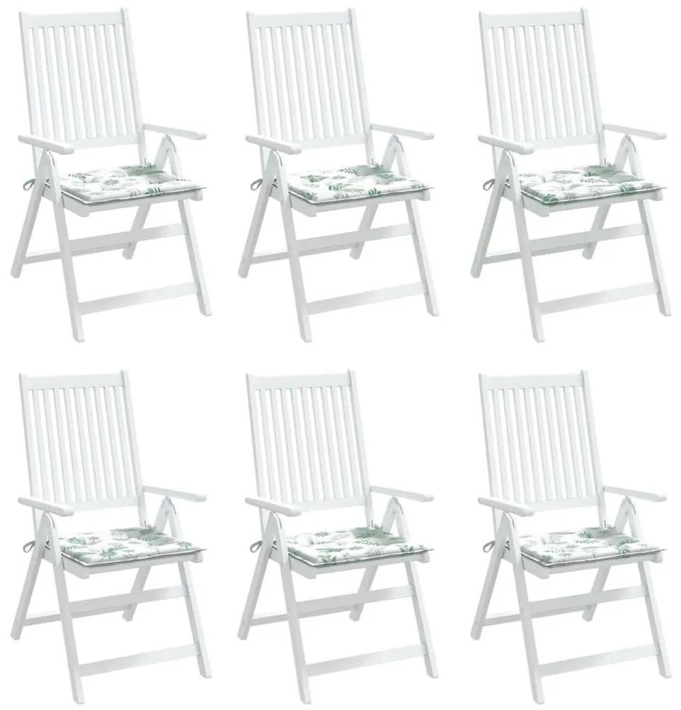 Μαξιλάρια Καρέκλας 6 τεμ. Σχέδιο Φύλλων 50x50x3 εκ. Υφασμάτινα - Πράσινο
