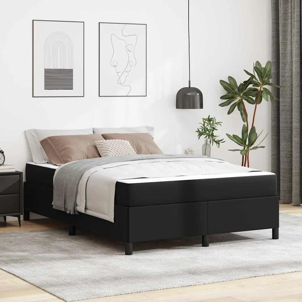 vidaXL Σκελετός κρεβατιού με στρώμα Μαύρο 140 x 200 cm Τεχνητό δέρμα