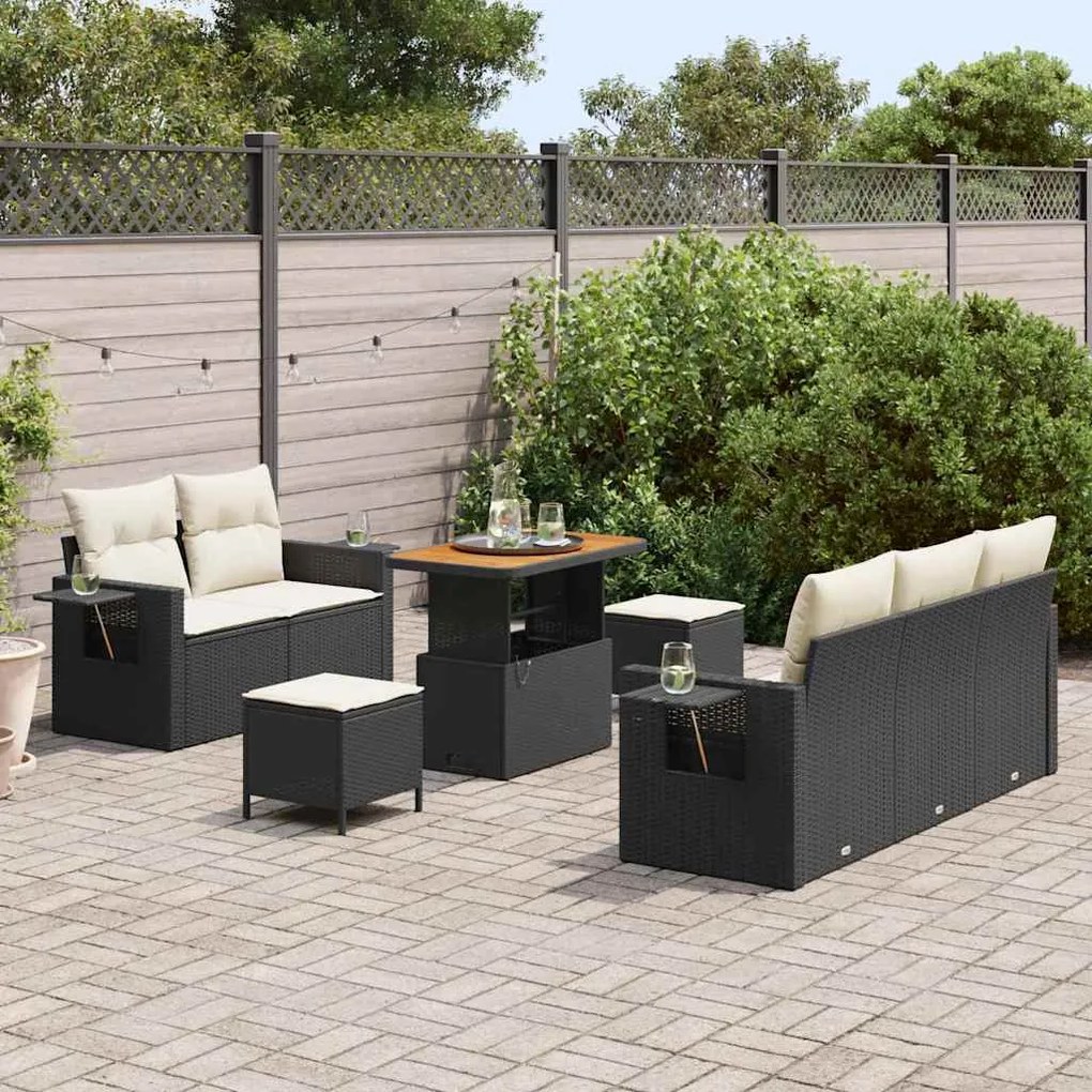 vidaXL Σετ Καναπέ Κήπου 8 pcs Μαύρο συνθετικό ρατάν