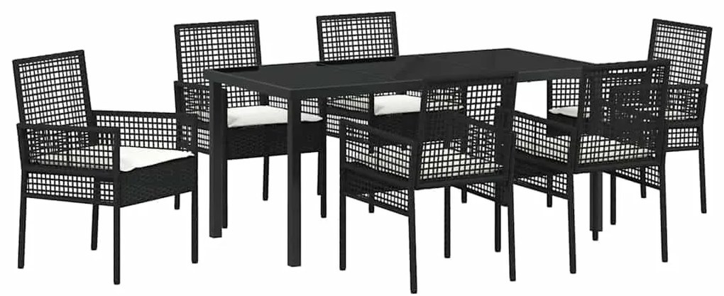 vidaXL Σέτ φαγητού για κήπο με μαξιλάρι 7 pcs Μαύρο Πολυ ράταν