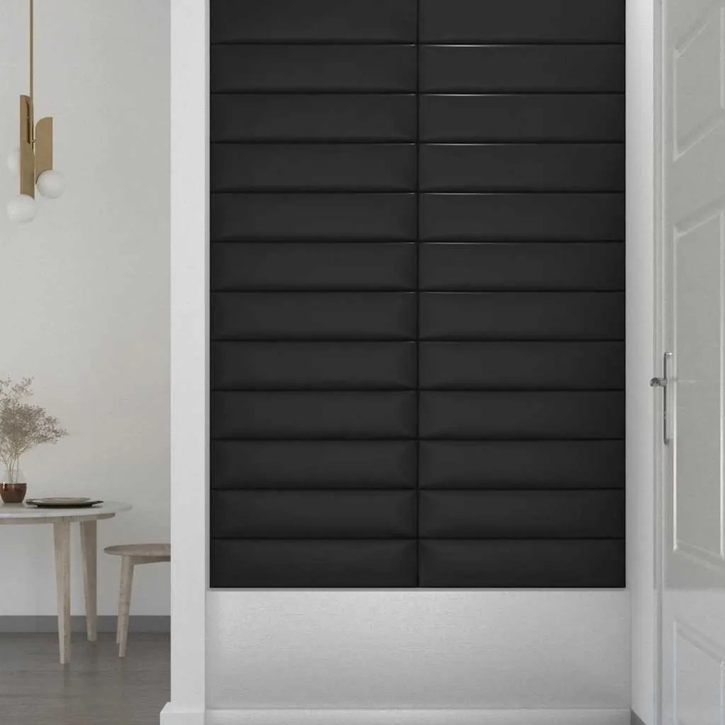 vidaXL Πάνελ Τοίχου 12 τεμ. Μαύρα 60x15 εκ. 1,08 μ² Συνθετικό Δέρμα