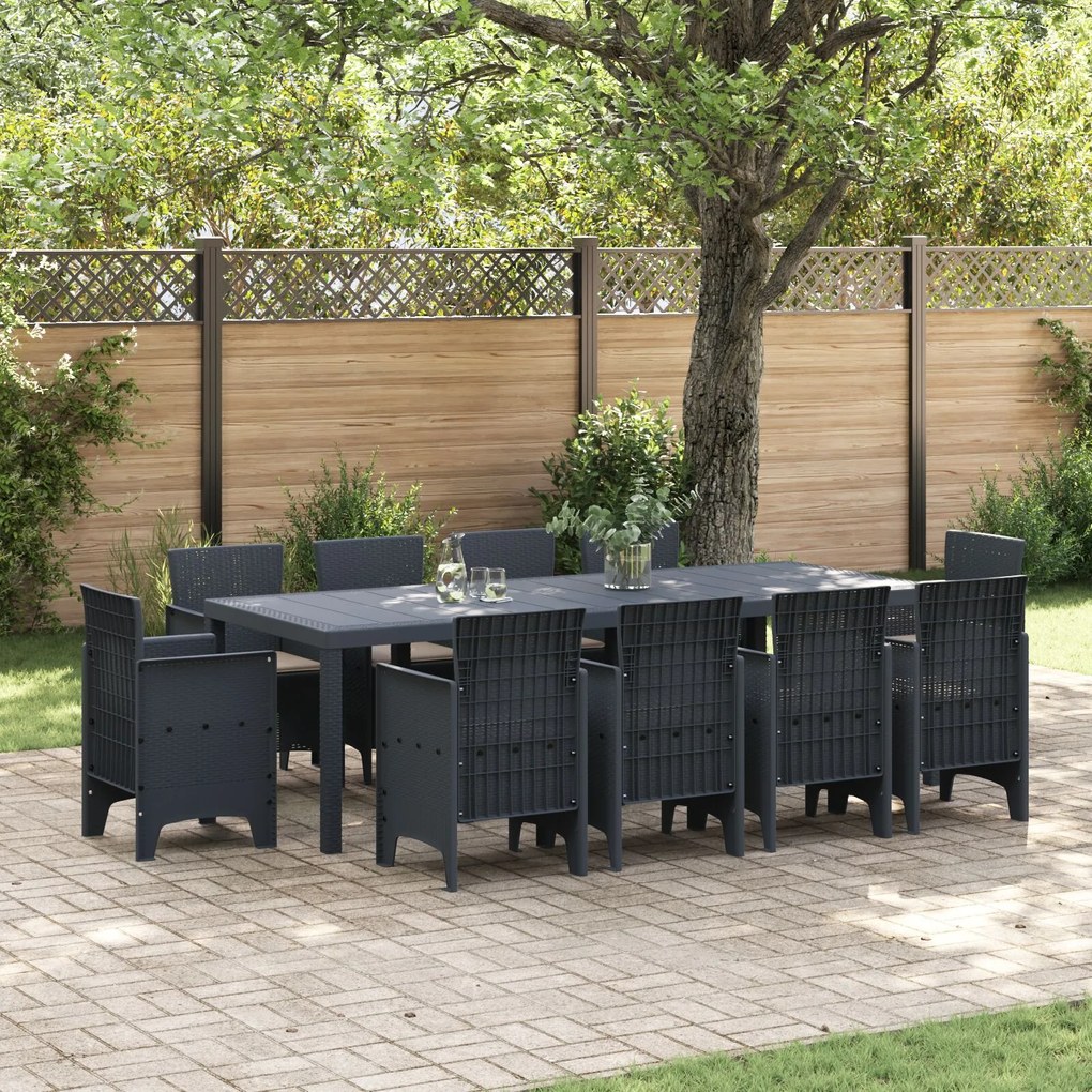 Σετ Τραπεζαρίας Κήπου 11 Τεμαχίων με Μαξιλάρια Ανθρακί Πολυρατάν