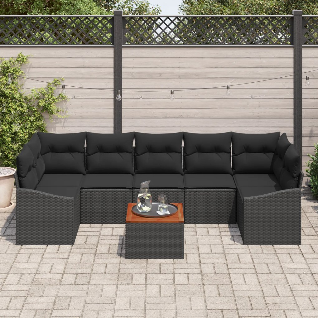 vidaXL Σετ Σαλονιού Κήπου 8 pcs Μαύρο 55 x 55 x 37 εκ Ρατάν, ξύλο