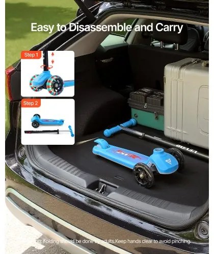 VEVOR Kick Scooter for Kids Ages 3+, 3-Wheel Toddler Scooter with Light-Up Wheels, Adjustable Height Handlebar, Wide Anti-Slip Deck, Lightweight Aluminum Frame for Boys and Girls up to 74.8 kg, Blue