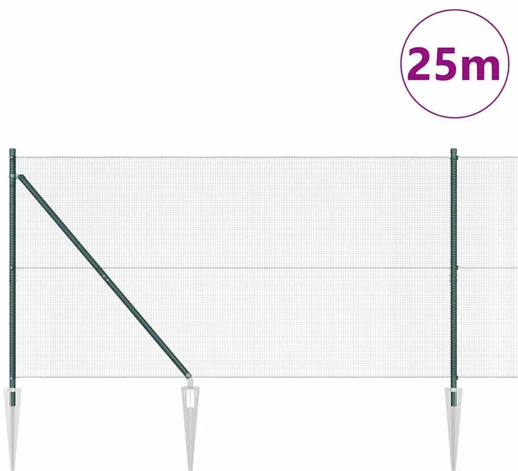 vidaXL Φράχτης με Στήλες. Πράσινο 1.4 x 25 m Ατσάλι