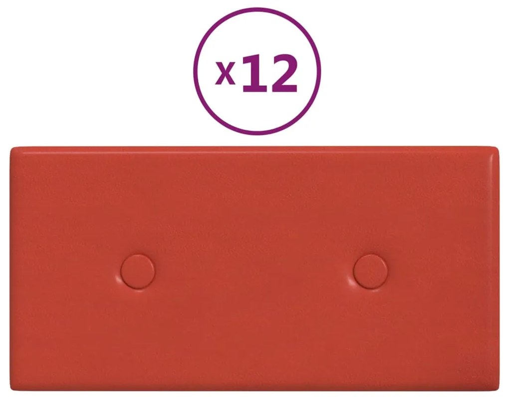 vidaXL Πάνελ Τοίχου 12 τεμ. Κόκκινα 30x15 εκ. 0,54 μ² Συνθετικό Δέρμα