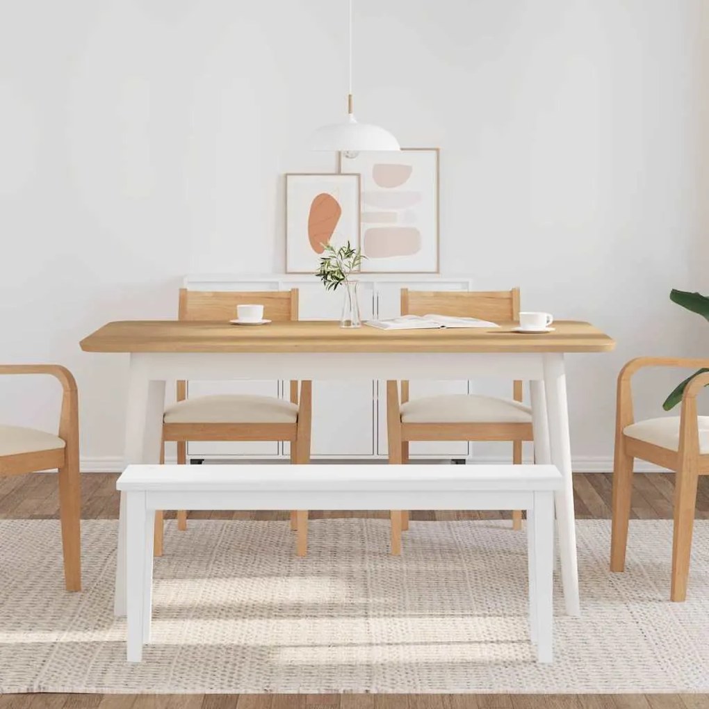 Πάγκος vidaXL 110 cm Λευκό μασίφ ξύλο καουτσούκ