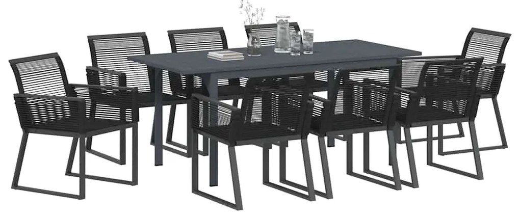 vidaXL Σέτ φαγητού για κήπο 9 pcs Μαύρο Ατσάλι και πολυ-ρατάν