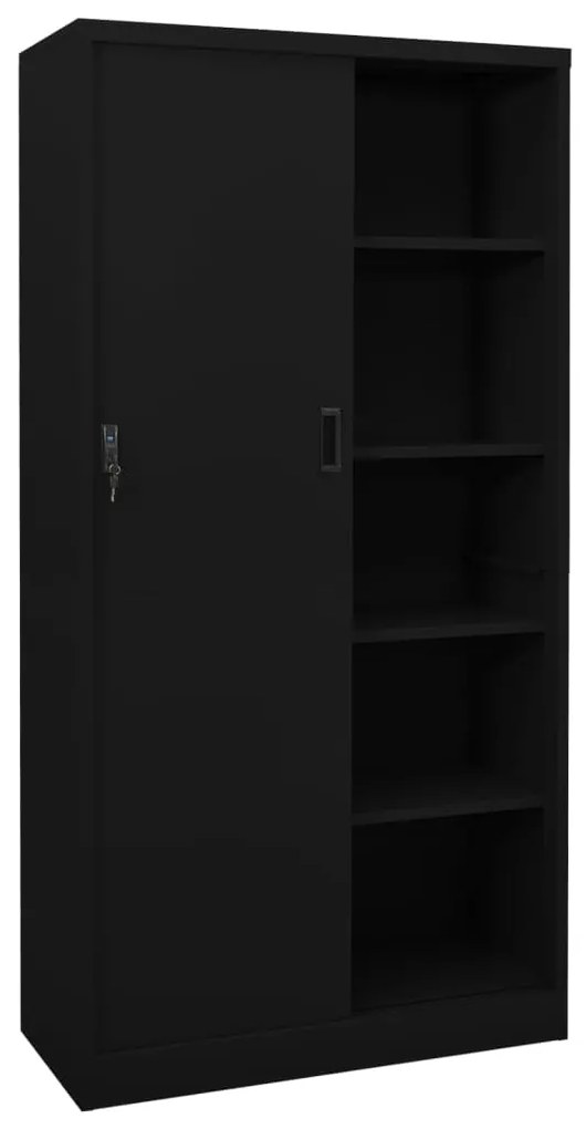 vidaXL Ντουλάπι Γραφείου με Συρόμενη Πόρτα Μαύρο 90x40x180 εκ Ατσάλινο