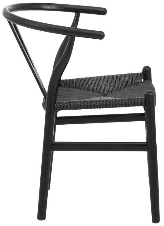 Καρέκλα Wishbone pakoworld rubberwood-σχοινί σε μαύρη απόχρωση 53.5x57x74εκ