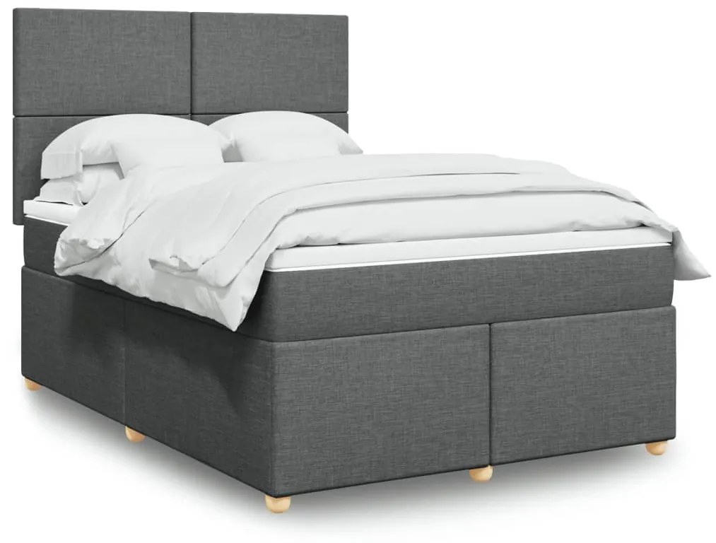 vidaXL Κρεβάτι Boxspring με Στρώμα Σκούρο Γκρι 140x200 εκ Υφασμάτινο