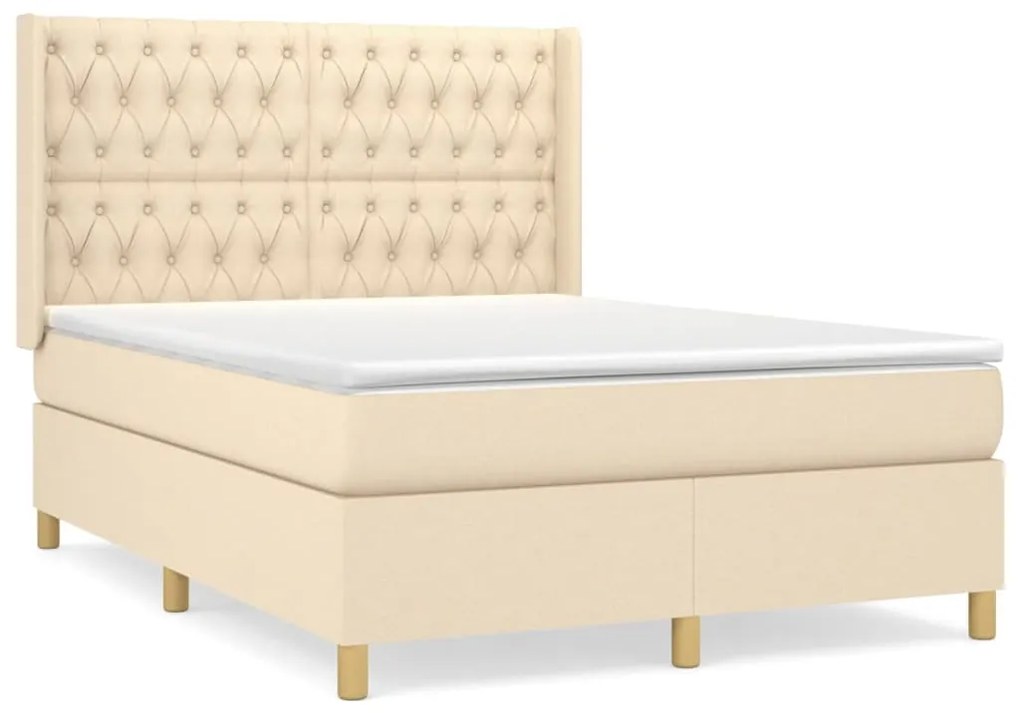 Κρεβάτι Boxspring με Στρώμα Κρεμ 140x190 εκ. Υφασμάτινο - Κρεμ