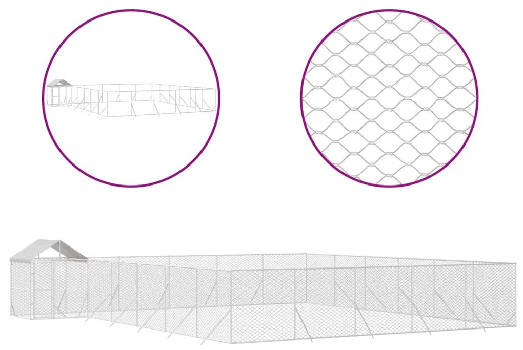 vidaXL Κλουβί Σκύλου Εξ. Χώρου με Οροφή Ασημί 12x12x2,5 μ Γαλβ. Ατσάλι