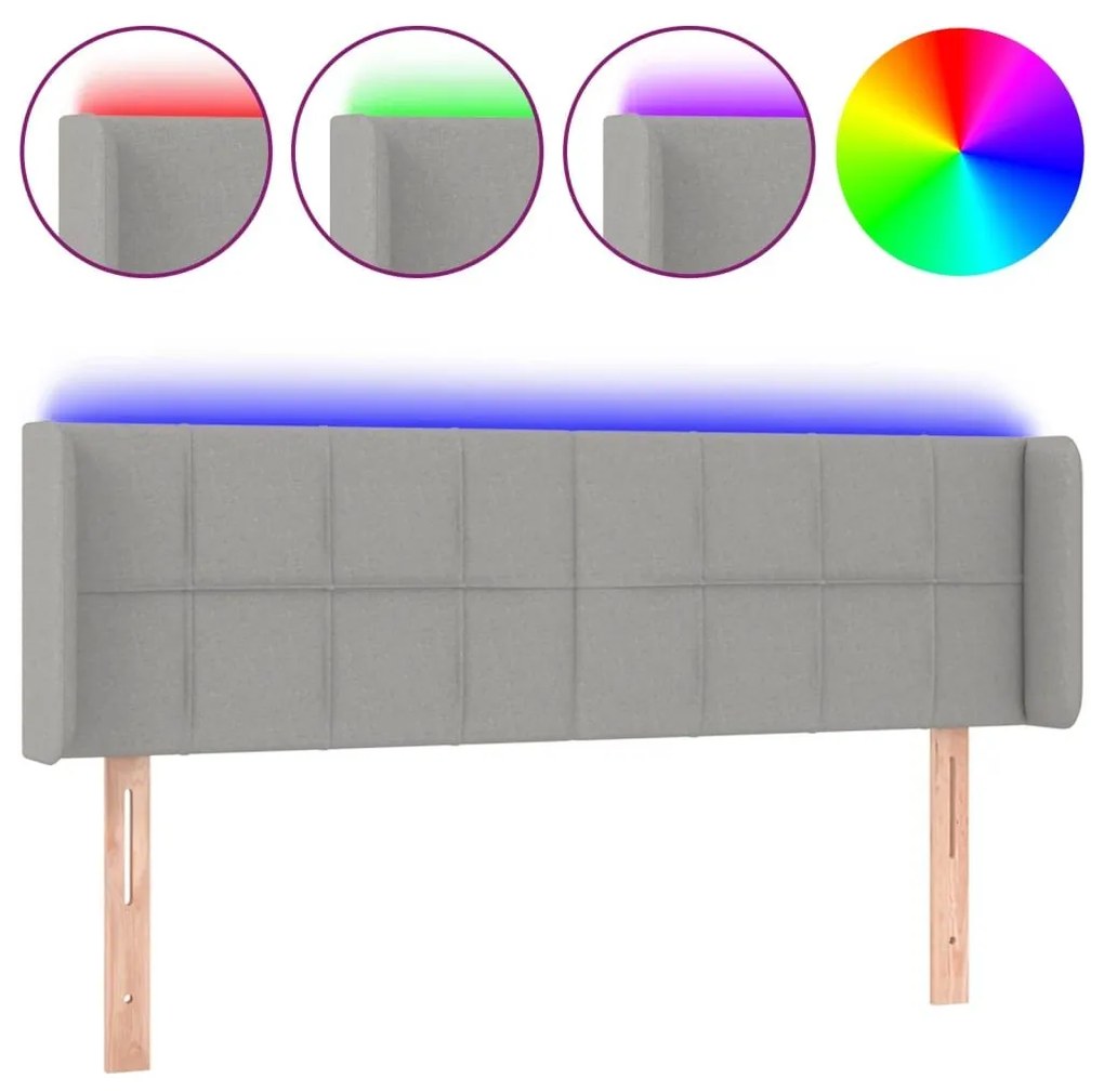Κεφαλάρι Κρεβατιού LED Ανοιχτό Γκρι 147x16x78/88 εκ. Υφασμάτινο - Γκρι