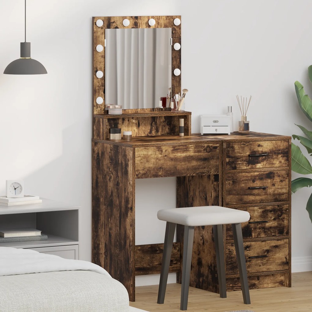 vidaXL Τραπέζι Μακιγιάζ με ράφι Καπνιστό Δρύς 50 x 41 x 135 εκ