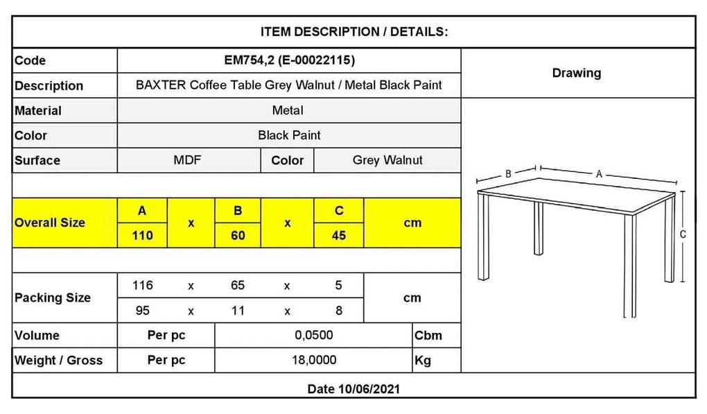 Τραπ.Σαλονιού BAXTER 110x60cm Grey Walnut/Βαφή Μαύρη
