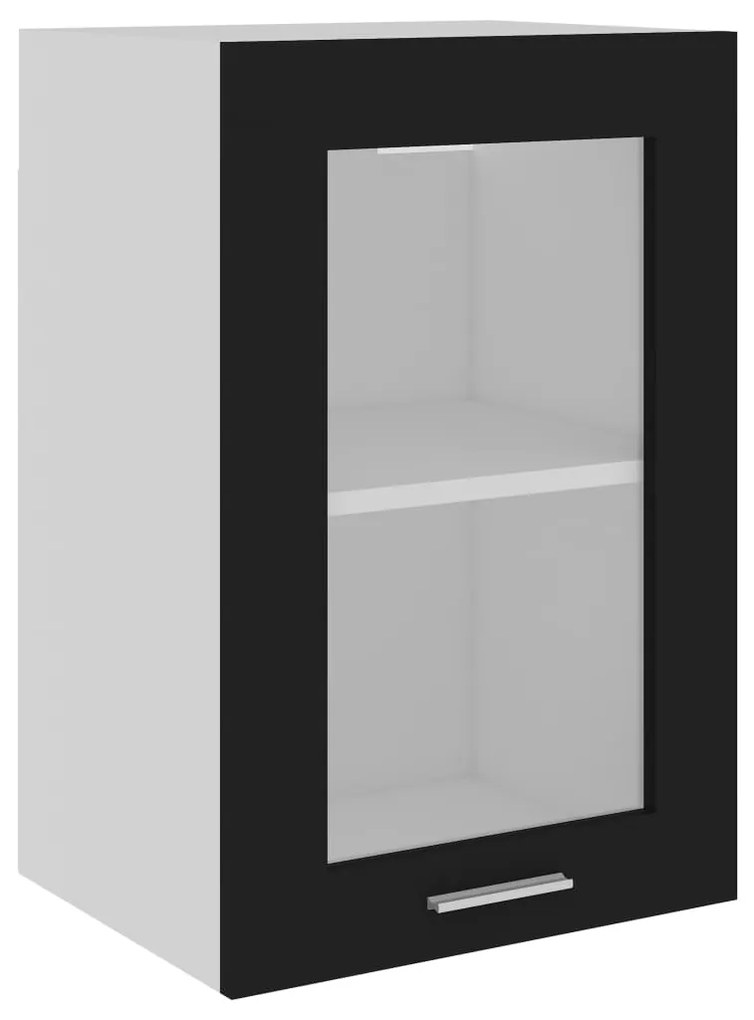 vidaXL Κρεμαστό Γυάλινο Ντουλάπι "Lyon" Μαύρο 40x31x60 εκ. από Τεχνητό Ξύλο
