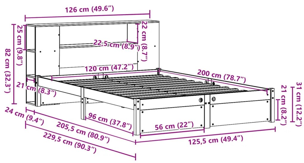 ΚΡΕΒΑΤΙ ΒΙΒΛΙΟΘΗΚΗ ΧΩΡΙΣ ΣΤΡΩΜΑ 120X200 ΕΚ ΜΑΣΙΦ ΞΥΛΟ ΠΕΥΚΟ 3322358